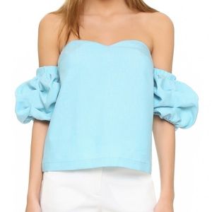 Re:named Tuck Sleeve Off Shoulder Top- Blue